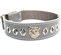 Staffy Collier pour chien en cuir gris avec motif tête de Bull Terrier Staffordshire 3,8 cm de large (taille M : 45,7 cm - 55,9 cm)