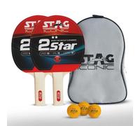 Stag Ensemble de tennis de table professionnel emblématique T.T | Caoutchouc approuvé par l'ITTF de qualité supérieure - Raquettes de tennis de table et balles T.T incluses | Ensemble de jeu de pagaie