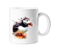 Stag Gallery Mug en céramique avec effet aquarelle Motif macareux et oiseaux sauvages britanniques 283,5 g