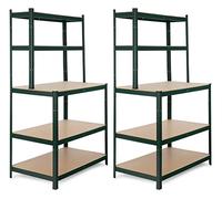 Stagecaptain 2X Étagère D’Atelier WBR-175 SR - Charge Lourde, 5 Plateaux Profonds, Surface Travail Stable à 97 cm - pour Atelier, Cave, Garde-Manger - Vert.