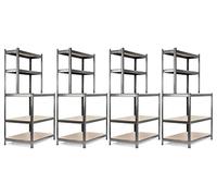Stagecaptain 4X WBR-175 SR Étagère d’Atelier Charge Lourde avec Plan de Travail, 5 Plateaux, 2 Profondeurs, Surface Stable à 97 cm, pour Atelier, Cave, Garde-Manger, Couleur Argent.