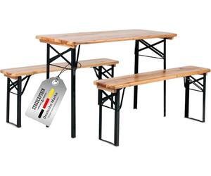 Stagecaptain BB-117 Hirschgarten Garniture de Tente pour Balcon et pour Le Jardin - Version Courte avec 117 cm de Longueur - 1x Table, 2 x Banc - en Bois et Pliable - Nature
