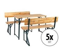 5x Salon de Jardin Bois Ensemble Table et Banc Exterieur Balcon Patio 119cm Set
