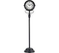Stagecaptain BHU-11926 BK Horloge de Gare sur Pied - Horloge sur Pied pour Intérieur Et Extérieur Couvert - Double Face - Structure Métallique Rétro - Diamètre du Cadran : 18 cm - Noir
