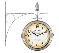 Stagecaptain BHU-3334 SR Horloge De Gare Vintage avec Support Mural - Adaptée pour Intérieur - Double Face - Construction Métallique Rétro - Diamètre du Cadran : 20 cm - Extra Silencieuse - Argent