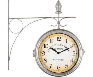 Stagecaptain BHU-3334 SR Horloge De Gare Vintage avec Support Mural - Adaptée pour Intérieur - Double Face - Construction Métallique Rétro - Diamètre du Cadran : 20 cm - Extra Silencieuse - Argent