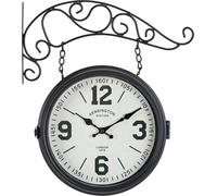 Stagecaptain BHU-4136 BK Horloge de Gare Vintage Grande avec Support Mural - Adaptée pour Intérieur - Double Face - Structure Métallique Rétro - Diamètre Cadran : 25 cm - Extra Silencieuse - Noir