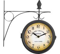 Stagecaptain BHU-4543 BK Grande Horloge De Gare Vintage Double Face, Métal Rétro, 25 cm, Extra Silencieuse, Support Mural, Intérieur, Noir.