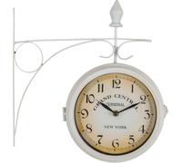 Stagecaptain BHU-4543 WM Horloge de Gare Vintage Grande avec Support Mural - Adaptée pour Intérieur - Double Face - Structure Métallique Rétro - Diamètre du Cadran : 25 cm - Extra Silencieuse - Blanc