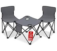 Stagecaptain CS-4547 GY Ensemble De Table De Camping Petit pour 2 Personnes - Table Pliante 46 x 46 cm avec 2 Chaises Pliantes - Porte-Boisson Filet Poche Latérale 600D Polyester Jusqu'à 90 kg - Gris