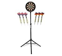 Stagecaptain DBS-1715 Bullseye Pro Cible de Fléchettes Complète - Cible Steeldarts Professionnelle en Sisal - Support en Acier Réglable en Hauteur sans Palier - 6 Fléchettes et 4 Sets de Flights