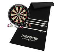 Stagecaptain DBS-1715 Bullseye Pro Cible de Fléchettes en Sisal avec Fils Fins, 6 fléchettes, 4 Jeux de Flights et Tapis de Dart - Cible steeldarts Professionnelle.