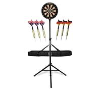 Stagecaptain DBS-1715 Bullseye Pro Cible Steeldarts en Sisal avec Support réglable, Sac, 6 fléchettes et 4 Jeux de Plumes - Cible de fléchettes Professionnelle complète, Noir.
