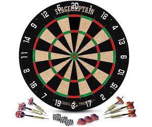 Stagecaptain DBS-1715C Bullseye Champion Cible de fléchettes en sisal avec Fils Fins, 6 fléchettes et 4 Jeux de Flights - Cible steeldarts Professionnelle.