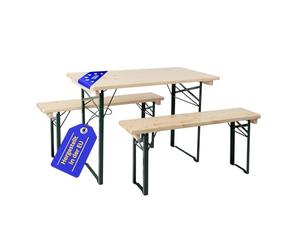 Stagecaptain Ensemble Table et bancs en Bois - Meuble de Jardin Pliant 110 cm - Set de Table et 2 Chaises - Mobilier de Gastronomie Portable pour Balcon, Jardin - Fabriqué en UE - Naturel