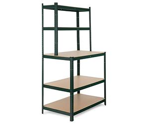 Stagecaptain Étagère d’Atelier WBR-175 GR avec Plateaux en Bois Vert foncé | Étagère robuste à montage par emboîtement pour atelier, espace de stockage, cave et garde-manger, Structure métallique laquée