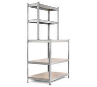 Stagecaptain Étagère d'atelier WBR-175 SR, Lourde avec établi, 5 Plateaux Profonds, Surface de Travail Stable à 97 cm, idéale pour Atelier, Cave, Garde-Manger, Couleur Argent.