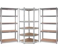 Stagecaptain Heavyrack Ensemble d'Étagères d'angle - 2 étagères Droites + 1 d'angle, 5 tablettes modulables chacune, capacité 175 kg/Tablette, galvanisé argenté.