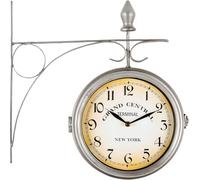 Stagecaptain Horloge de Gare Vintage BHU-4543 SR, Double Face, métal rétro, diamètre 25 cm, Support Mural, Extra silencieuse, argentée, pour intérieur.