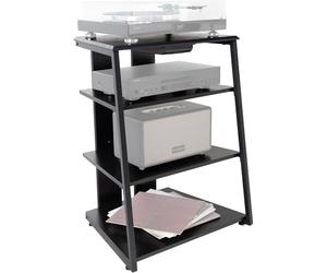 Stagecaptain HR-604 BK Audio Rack, 4 ripiani per componenti HiFi | Ripiano superiore e inferiore: ciascuno fino a 50 kg, Ripiani centrali: ciascuno fino a 20 kg, Piccolo cassetto per accessori