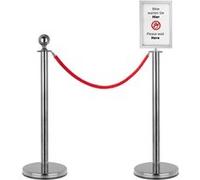 Stagecaptain PLS-150 Deluxe 2.1-200S Système de guidage avec 2 trépieds inox, corde rouge 2m, support panneau - Pour concerts, expositions, hôtels - couleur argent.