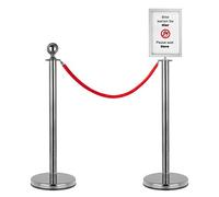Stagecaptain PLS-150 Deluxe 2.1-200S Système de guidage avec 2 trépieds inox, corde rouge 2m, support panneau - Pour concerts, expositions, hôtels - couleur argent.