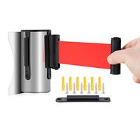 Stagecaptain PLSW-300 SR Système De Guidage De Personnes Boîtier De Sangle Argent - Bande Rétractable Pour Montage Mural - Sangle Rouge De 3m De Longueur - Pour Expositions, Hôtels, Cinémas, Etc.