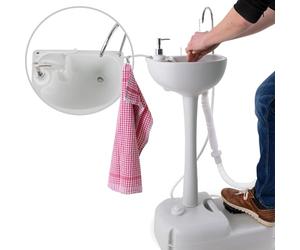 Stagecaptain PSW-17 Quixie Évier Portable Pour Camping Festival - Pompe À Pied Mécanique - Réservoir D'eau De 17 Litres - Évier Avec Distributeur De Savon Liquide Et Porte-Serviettes - Gris Clair