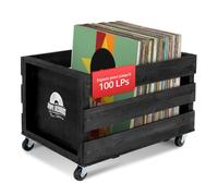 Stagecaptain SPK-100 BK caisse à disques Emil noire 3x set | Boîtes de rangement pour jusqu'à 100 LPs, en bois massif au design rétro, 4 roulettes orientables avec roulement à billes