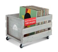 Stagecaptain SPK-100 GY caisse à disques Emil grise 2x set | Boîte de rangement pour jusqu'à 100 LPs, en bois massif au design rétro, 4 roulettes pivotantes avec roulement à billes