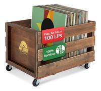 Stagecaptain SPKB-100 BN Caisse à Disques Bambou Emil - Rangement pour 100 LPs - Design rétro - 4 roulettes orientables - Supporte 25 kg - Marron - Aussi pour autres objets.