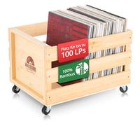 Stagecaptain SPKB-100 NT Boîte à Disques Bambou “Emil” - Coffret Rangement 100 LPs - Design Rétro - 4 Roulettes Pivotantes - Usage Divers jusqu’à 25 kg - Naturel