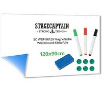 Stagecaptain WBF-90120 Film Auto-Agrippant Magnétique Pour Tableau Blanc - Film Magnétique Effaçable À Coller - Taille : 90 x 120 cm - Inclus Marqueurs, Aimants Et Éponge Effaçable À Sec - Blanc