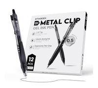 STAGEEK Lot de 12 stylos à encre gel noire à séchage rapide, pointe fine de 0,5 mm, rétractables, pour journal, écriture, bureau, école et fournitures de maison (noir)