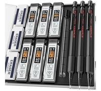 STAGEEK Lot de 3 porte-mines en métal de 0,7 mm avec 6 tubes de recharges HB et 2B, gommes, crayons d'artiste résistants aux intempéries avec étui pour écriture, dessin, extérieur