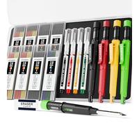 STAGEEK Lot de 4 crayons de charpentier avec taille-crayon, crayons de charpentier mécaniques avec 76 recharges, outils de travail du bois, marqueurs à pointe longue pour marquage d'architecte