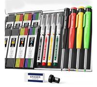 STAGEEK Lot de 4 crayons de charpentier avec taille-crayon, crayons de menuiserie robustes avec 52 recharges, pointe longue à trou profond pour marquage d'architecte et de construction avec étui
