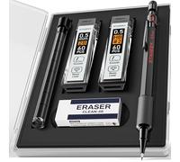 STAGEEK Porte-mines 0,5 avec étui, corps en métal résistant aux intempéries pour artistes en plein air avec 120 recharges HB et 2B, gomme, pour écrire, dessin, croquis