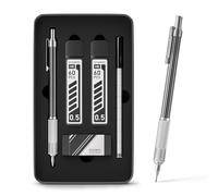 STAGEEK Porte-mines de 0,5 mm avec étui cadeau en métal, porte-mine en métal avec 120 recharges de mine HB, 4B gommes et 9 recharges de gommes, pour écrire, dessiner, dessiner et esquisser (argenté)