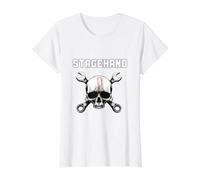Stagehand Clé à tête de Mort Design Backstage Theater Tech Crew T-Shirt Graphique avec Valeur, Femme, Blanc, M