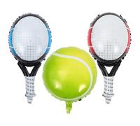 STAHAD Ballons Raquette de Tennis en Aluminium 18 Pouces - Ensemble 3 Pièces Ballon Balle Tennis Couleur Claire Raquettes Bleu et Rouge - Décorations Suspendues pour Fête Anniversaire