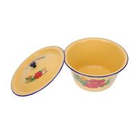 STAHAD Bassine à Huile en Émail Vintage 1,4 L avec Couvercle, Bol à Saindoux 19,5 Cm, Pot de Stockage et Mélangeur, Vaisselle Rétro Cuisine Maison et Restaurant