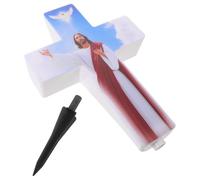 STAHAD Croix Solaire Décorative LED à Piquer, Lampe Funéraire Solaire pour Cimetière, Éclairage Extérieur Autonome pour Jardin et Tombe, Résistance aux Intempéries, Lumière Nocturne