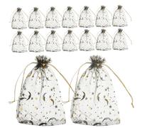 STAHAD Lot de 100 Paquet Organza Étoiles et Lune Dorées, Mini Pochettes Présents Élégantes pour Rangement de Bijoux et Bonbons, pour Mariages et Anniversaires