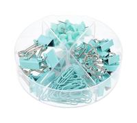 STAHAD Lot de Pinces à Reliure Multifonctions 10 Pièces en Métal Bleu Clair - Trombones Portables et Punaises pour Bureau, Organisation Papeterie et Classement Documents