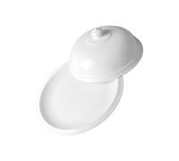 STAHAD Plateau à Steak Ménager en Céramique Blanc avec Couvercle, Assiette de Conservation des Aliments, Surface Lisse, Usage Solide, Maison et Événements