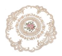 STAHAD Set de Table Rond en Dentelle Rétro Brodée Couleur Camel, Dessous de Verre Décoratif pour Gobelets, Napperon Élégant Réutilisable, pour Repas et Fêtes