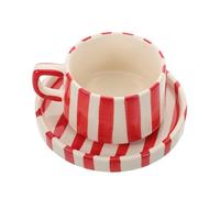 STAHAD Tasse à Café en Céramique Anse et Soucoupe, Mug Rayé pour Latte, Thé et Jus Coffret Présent Art Latte