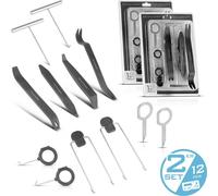 STAHLWERK 2 x Kit de dépose radio pour voiture 12 pièces Outil de dépose Outil de démontage