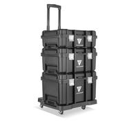 STAHLWERK Chariot à outils à trois boîtes - Mallette à outils mobile avec poignée télescopique, fermetures en métal et grand espace de rangement, système de rangement flexible pour atelier, garage et